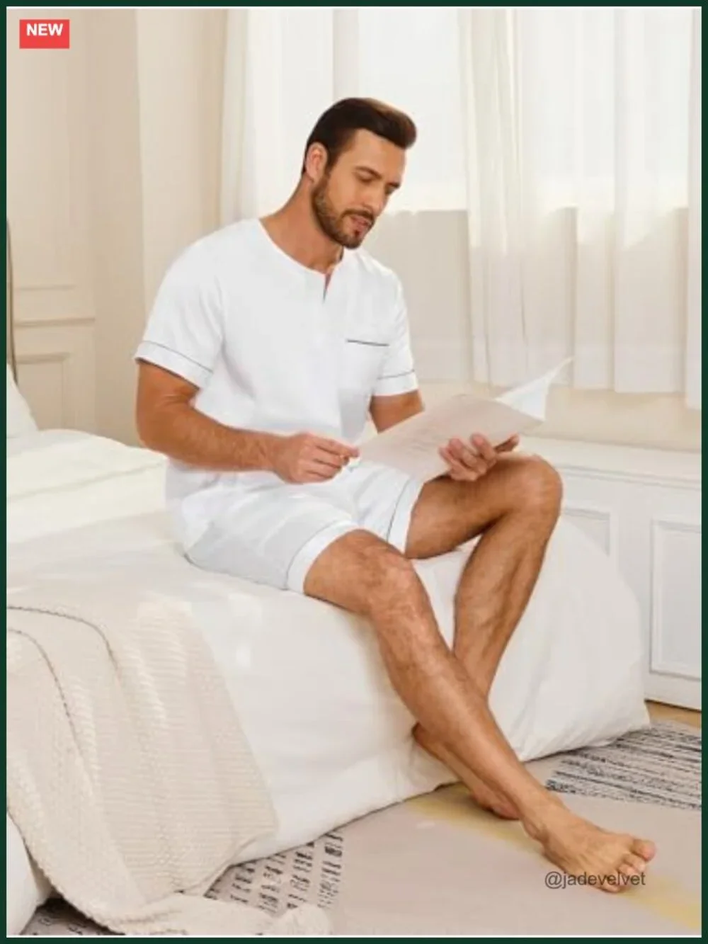 Mens Satin Pajama Set Short Sleeve Button Up Henley Neck Sleepwear with Pocket
